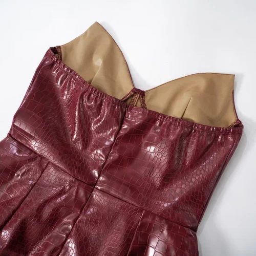 Nsauye novo elegante sexy moda couro sem alças vestido feminino noite clube festa curto bodycon vestido de cintura alta 2025 - Imagem 29