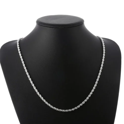 Cor prata 4mm corrente masculina corda torcida colar pulseiras moda feminina masculino prata conjunto de jóias de alta qualidade - Imagem 2