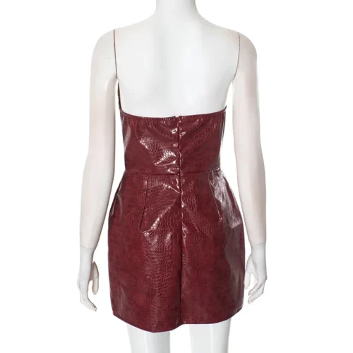 Nsauye novo elegante sexy moda couro sem alças vestido feminino noite clube festa curto bodycon vestido de cintura alta 2025 - Imagem 20