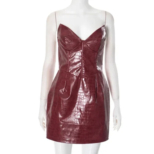 Nsauye novo elegante sexy moda couro sem alças vestido feminino noite clube festa curto bodycon vestido de cintura alta 2025 - Imagem 18