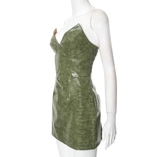 Nsauye novo elegante sexy moda couro sem alças vestido feminino noite clube festa curto bodycon vestido de cintura alta 2025 - Imagem 25
