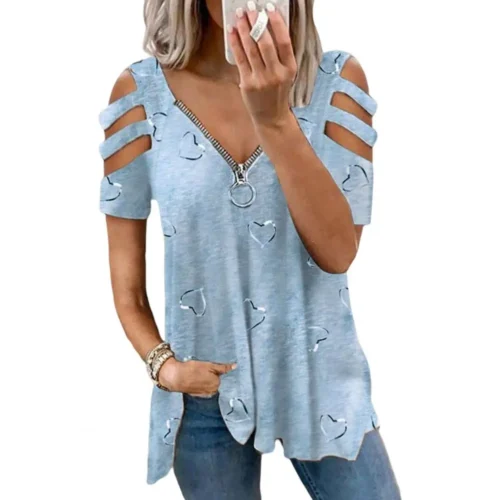 Mulheres verão topo com decote em v baixo corte oco para fora manga curta camiseta combinar calças soltas plus size blusa feminina roupas femininas - Imagem 9