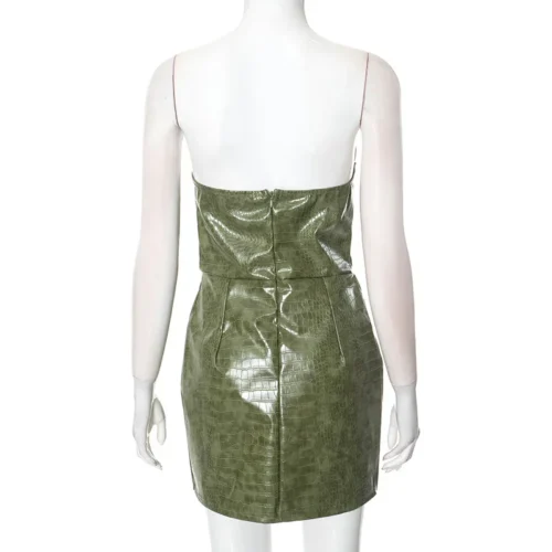 Nsauye novo elegante sexy moda couro sem alças vestido feminino noite clube festa curto bodycon vestido de cintura alta 2025 - Imagem 26