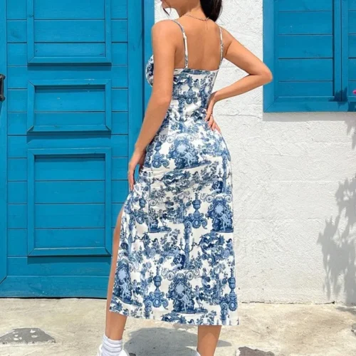 Outono 2025 vestido longo sem alças envoltório no peito fenda alta margarida estampa leopardo envoltório em torno da saia vestido maxi - Imagem 15