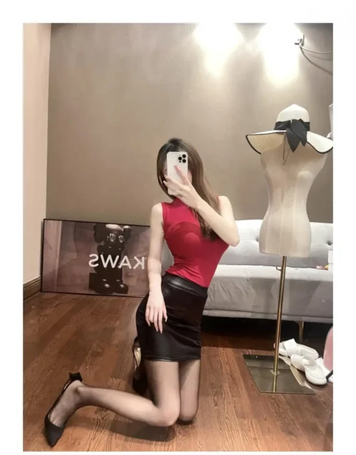 Preto fino imitação de couro lápis mini saia cintura alta sexy moda coreano saias curtas feminino atacado verão doce - Imagem 14