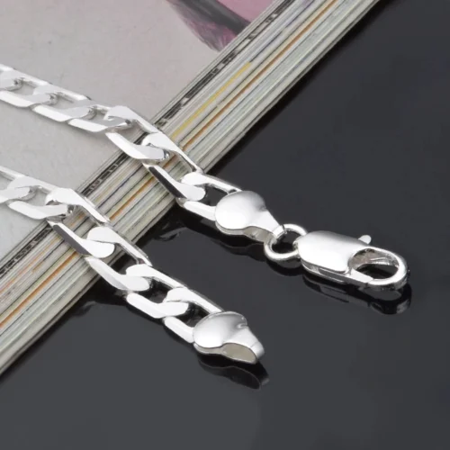 Pulseira de prata esterlina 925, pulseira lateral de prata 6mm8mm10mm, pulseira masculina e feminina, joias - Imagem 6
